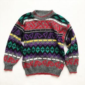 Vintage Construction Project Coogi style knit sweater EUC fits like 8-9Y